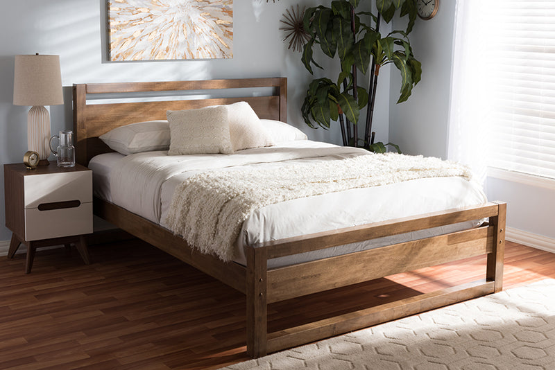 Serge Mid-Century Modern Solid Walnut Wood Open Frame Style King Size Platform Bed