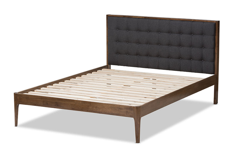 Selby Mid-Century Modern Gray Fabric Upholstered Button-Tufted King Size Platform Bed