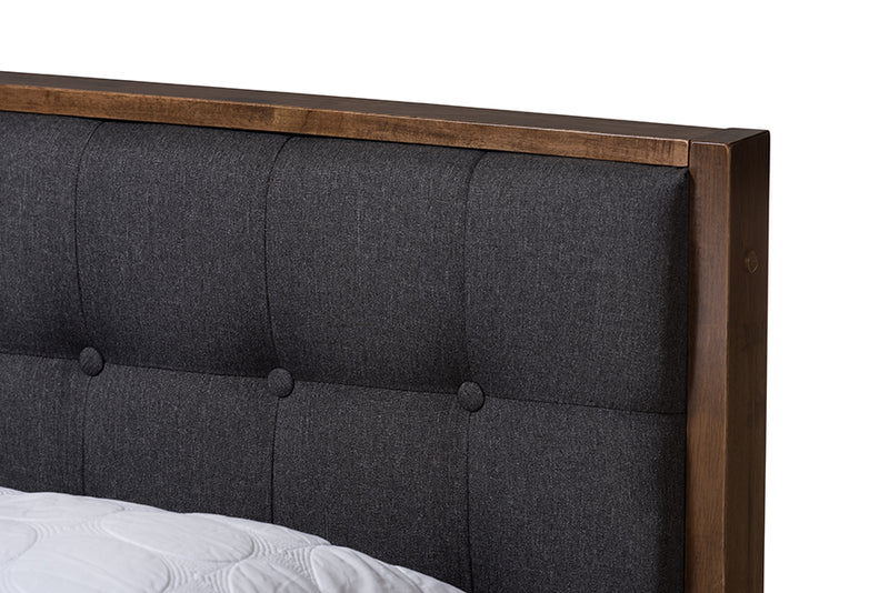 Selby Mid-Century Modern Gray Fabric Upholstered Button-Tufted King Size Platform Bed