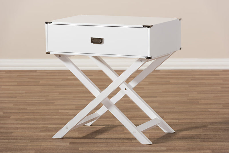 Liese White 1-Drawer Wooden End Table Baxton