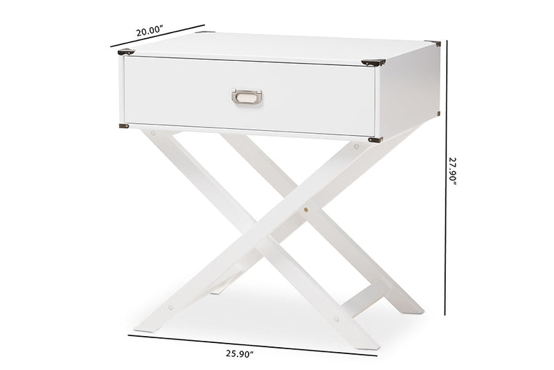 Liese White 1-Drawer Wooden End Table Baxton