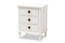Beltran French-Inspired Rustic Whitewash Wood 3-Drawer Nightstand Baxton