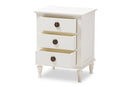 Beltran French-Inspired Rustic Whitewash Wood 3-Drawer Nightstand Baxton