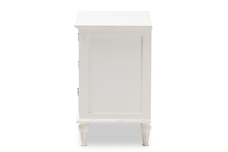 Beltran French-Inspired Rustic Whitewash Wood 3-Drawer Nightstand