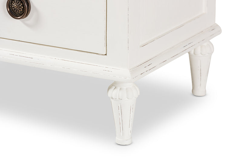 Beltran French-Inspired Rustic Whitewash Wood 3-Drawer Nightstand