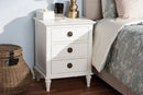 Beltran French-Inspired Rustic Whitewash Wood 3-Drawer Nightstand Baxton