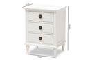 Beltran French-Inspired Rustic Whitewash Wood 3-Drawer Nightstand Baxton