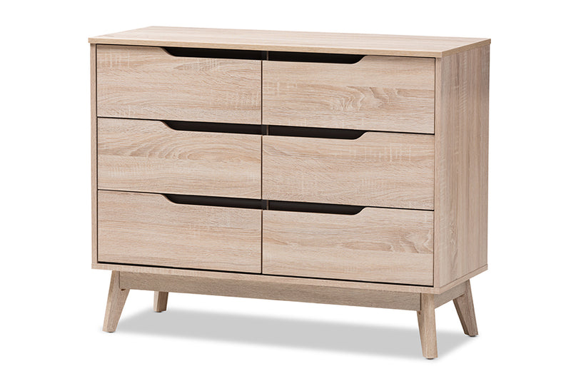 Zariah Mid-Century Modern Two-Tone Oak and Gray Wood 6-Drawer Dresser