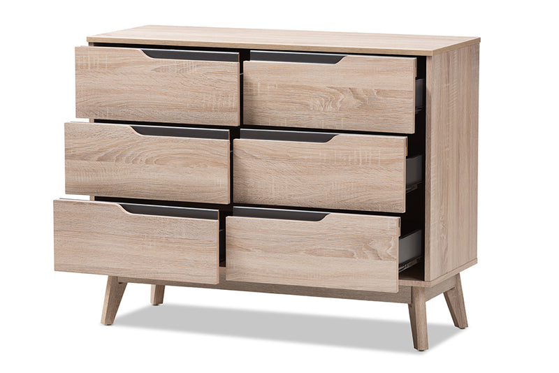 Zariah Mid-Century Modern Two-Tone Oak and Gray Wood 6-Drawer Dresser