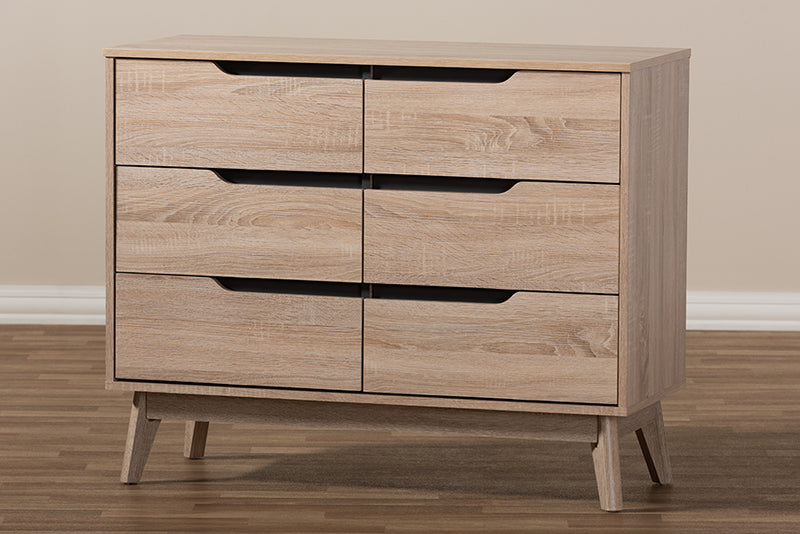 Zariah Mid-Century Modern Two-Tone Oak and Gray Wood 6-Drawer Dresser