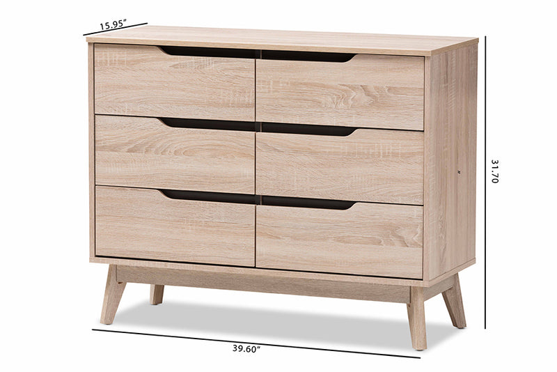 Zariah Mid-Century Modern Two-Tone Oak and Gray Wood 6-Drawer Dresser