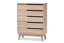 Zariah Two-Tone Oak and Gray Wood 5-Drawer Chest Baxton