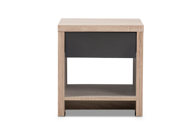 Nevan Two-Tone Oak and Gray Wood 1-Drawer 1-Shelf Nightstand Baxton