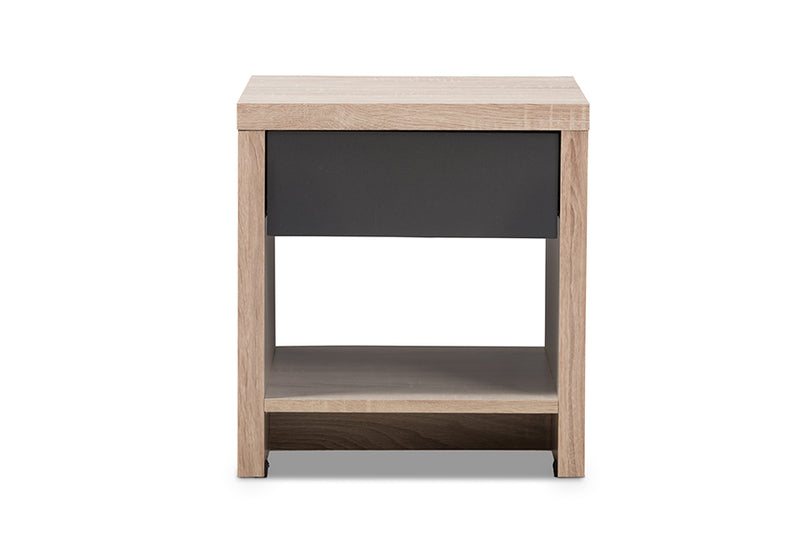 Nevan Modern and Contemporary Two-Tone Oak and Gray Wood 1-Drawer 1-Shelf Nightstand