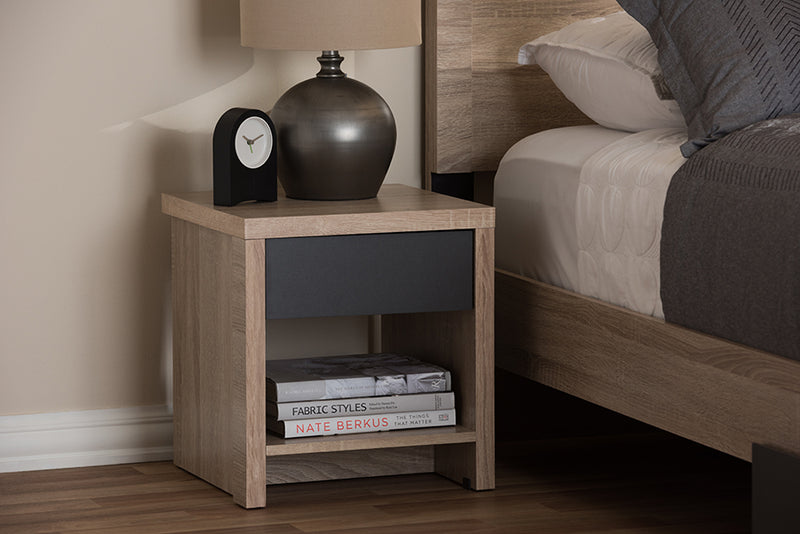 Nevan Modern and Contemporary Two-Tone Oak and Gray Wood 1-Drawer 1-Shelf Nightstand