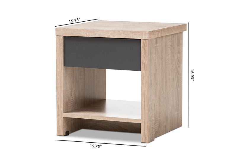 Nevan Modern and Contemporary Two-Tone Oak and Gray Wood 1-Drawer 1-Shelf Nightstand