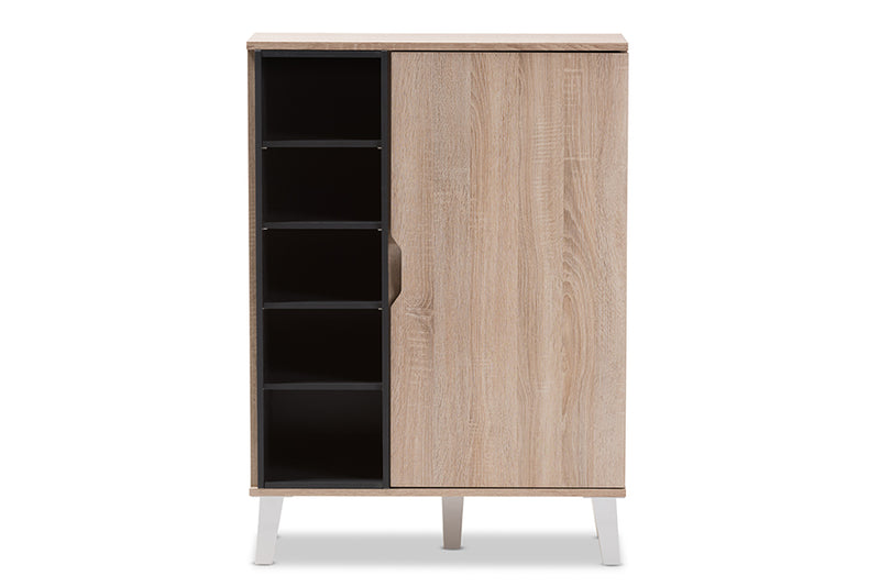 Wera Mid-Century Modern 1-door Oak and Gray Wood Shoe Cabinet