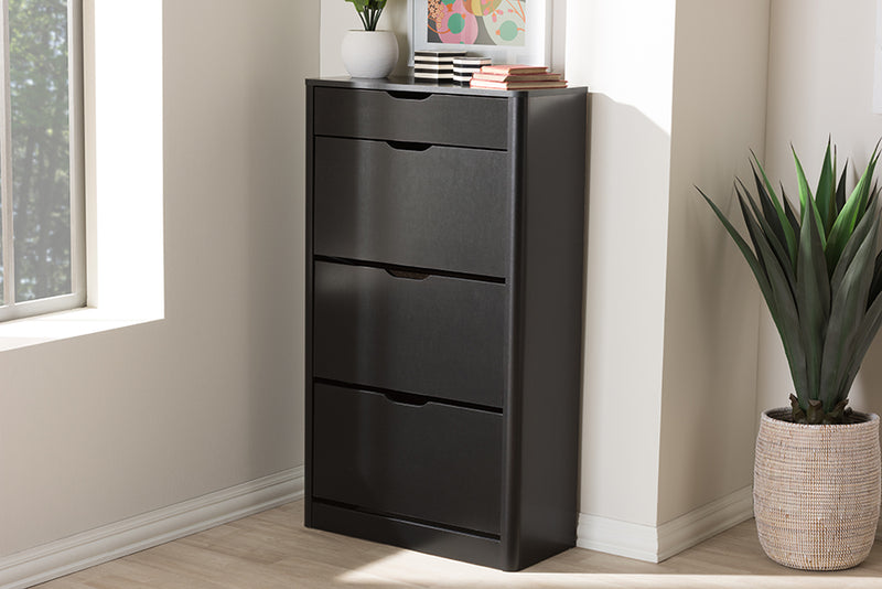 Macias Modern and Contemporary Black Wood Shoe Cabinet