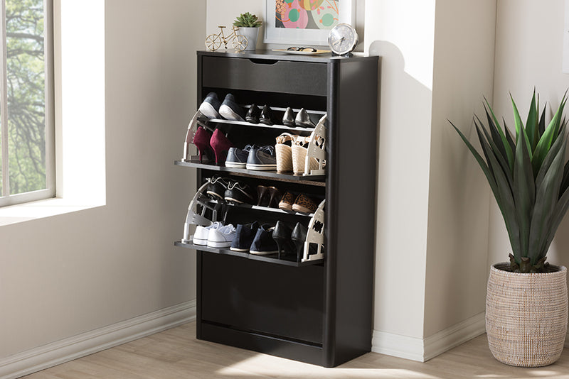 Macias Modern and Contemporary Black Wood Shoe Cabinet