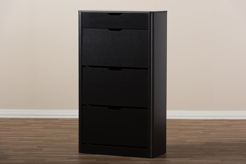 Macias Modern and Contemporary Black Wood Shoe Cabinet