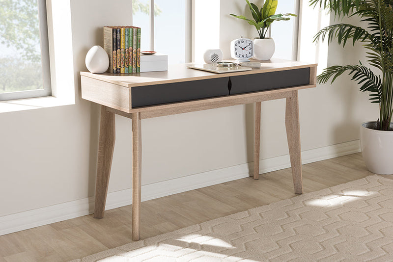 Zariah 2-Drawer Oak and Gray Wood Study Desk Baxton