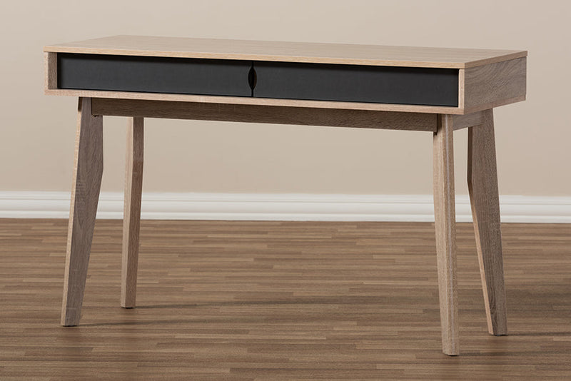 Zariah 2-Drawer Oak and Gray Wood Study Desk Baxton