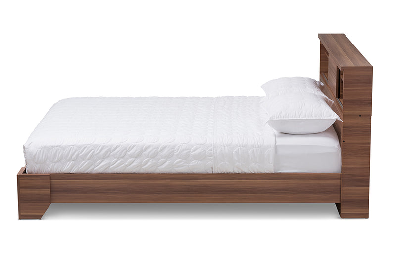 Tarah Modern and Contemporary Two-Tone Walnut and Black Wood Queen Size Platform Bed