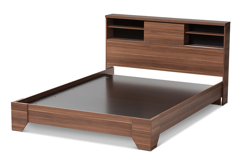 Tarah Modern and Contemporary Two-Tone Walnut and Black Wood Queen Size Platform Bed