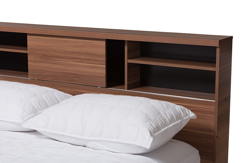 Tarah Modern and Contemporary Two-Tone Walnut and Black Wood Queen Size Platform Bed