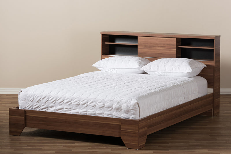 Tarah Modern and Contemporary Two-Tone Walnut and Black Wood Queen Size Platform Bed