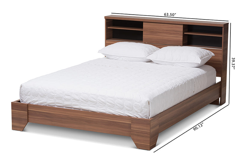 Tarah Modern and Contemporary Two-Tone Walnut and Black Wood Queen Size Platform Bed