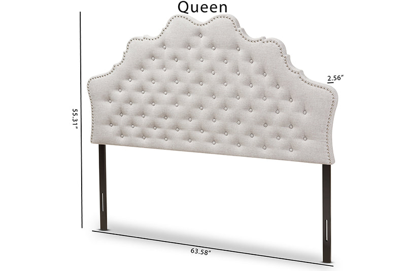 Ulvina Modern and Contemporary Greyish Beige Fabric Queen Size Headboard