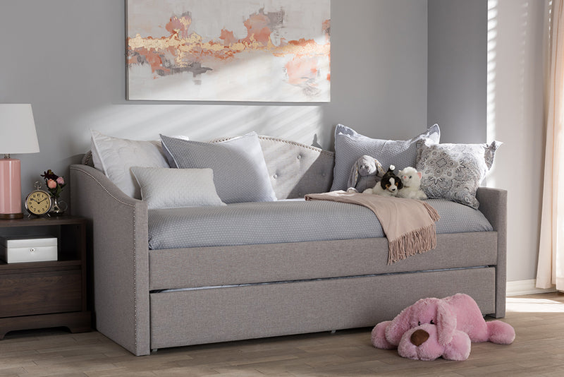 Tazara Modern and Contemporary Greyish Beige Fabric Daybed w/Trundle