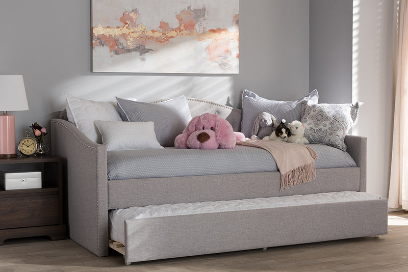 Tazara Modern and Contemporary Greyish Beige Fabric Daybed w/Trundle