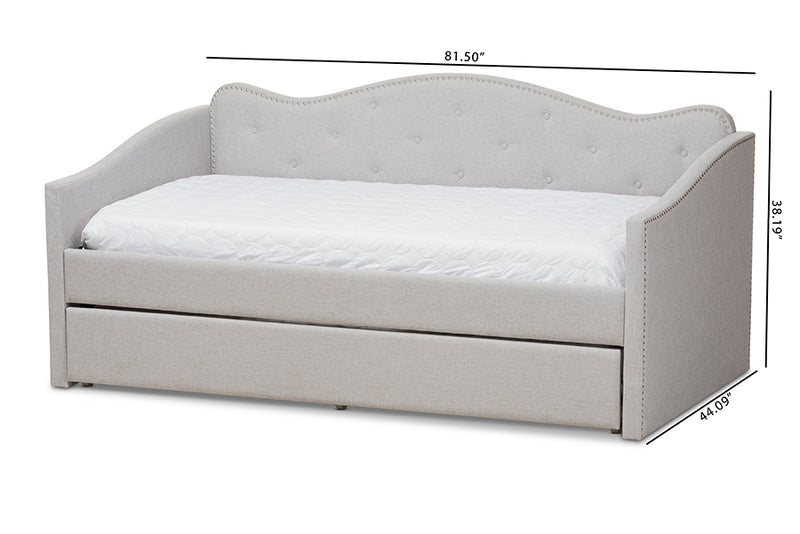 Tazara Modern and Contemporary Greyish Beige Fabric Daybed w/Trundle