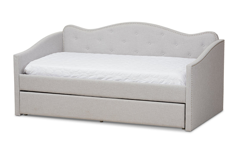 Tazara Modern and Contemporary Greyish Beige Fabric Daybed w/Trundle