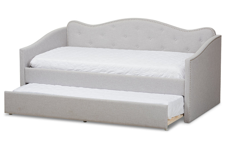 Tazara Modern and Contemporary Greyish Beige Fabric Daybed w/Trundle