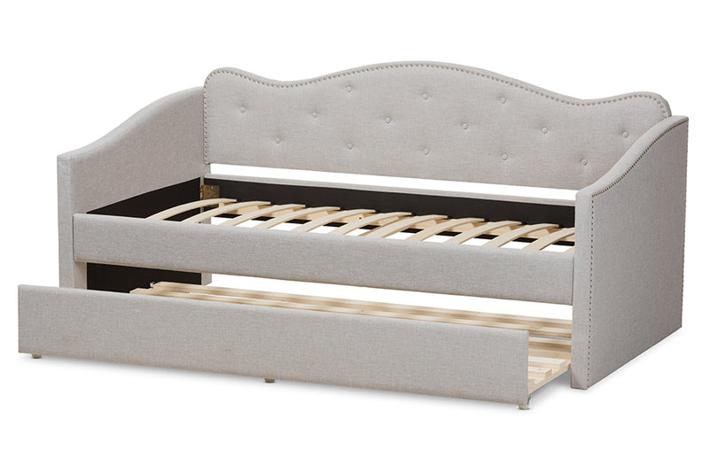 Tazara Modern and Contemporary Greyish Beige Fabric Daybed w/Trundle