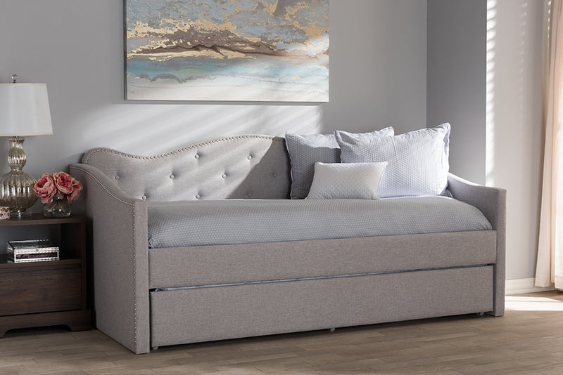 Tazara Modern and Contemporary Greyish Beige Fabric Daybed w/Trundle