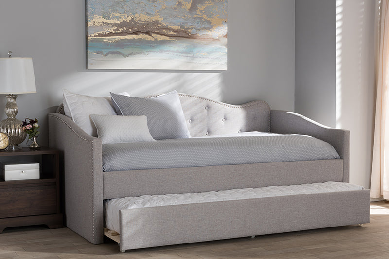 Tazara Modern and Contemporary Greyish Beige Fabric Daybed w/Trundle