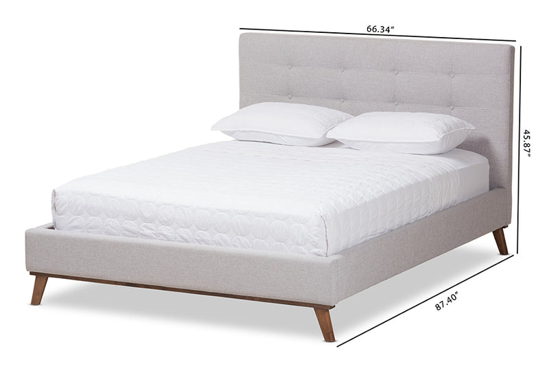 Genna Mid-Century Modern Greyish Beige Fabric King Size Platform Bed