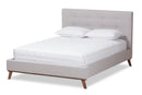 Genna Greyish Beige Fabric Queen Size Platform Bed Baxton