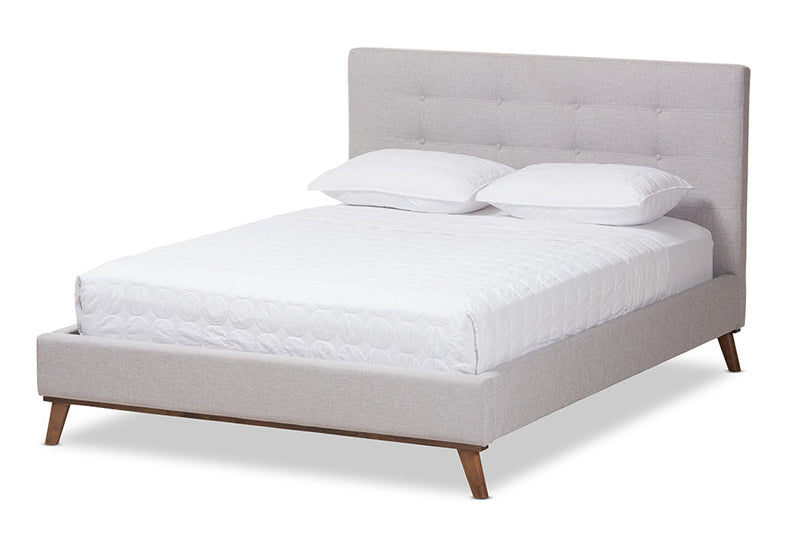 Genna Greyish Beige Fabric Full Size Platform Bed Baxton