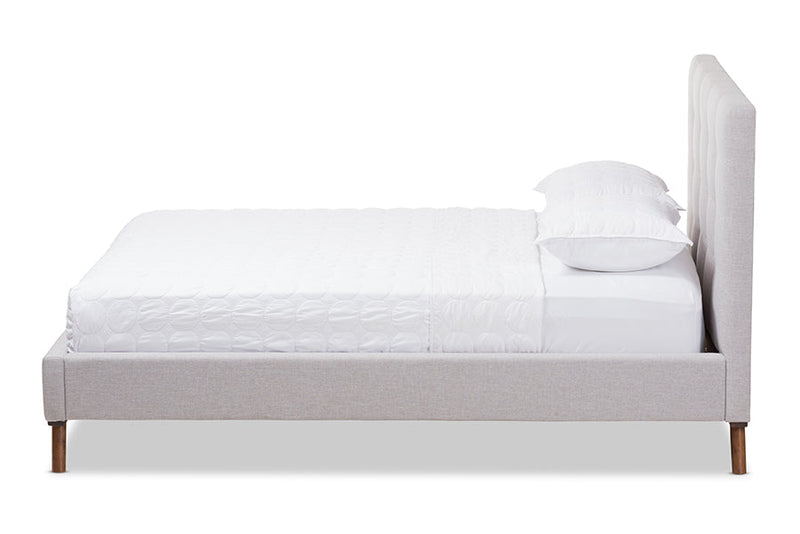 Genna Greyish Beige Fabric King Size Platform Bed Baxton