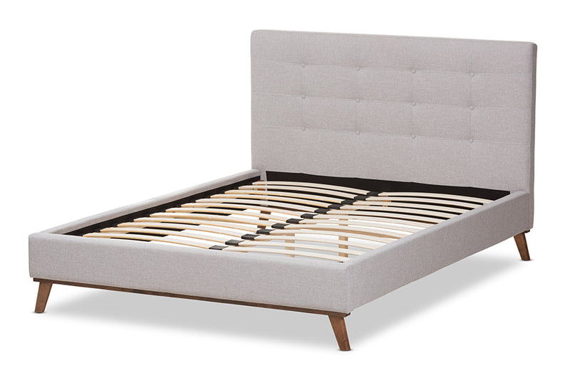 Genna Greyish Beige Fabric King Size Platform Bed Baxton