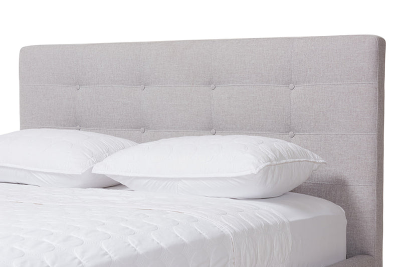 Genna Greyish Beige Fabric King Size Platform Bed Baxton