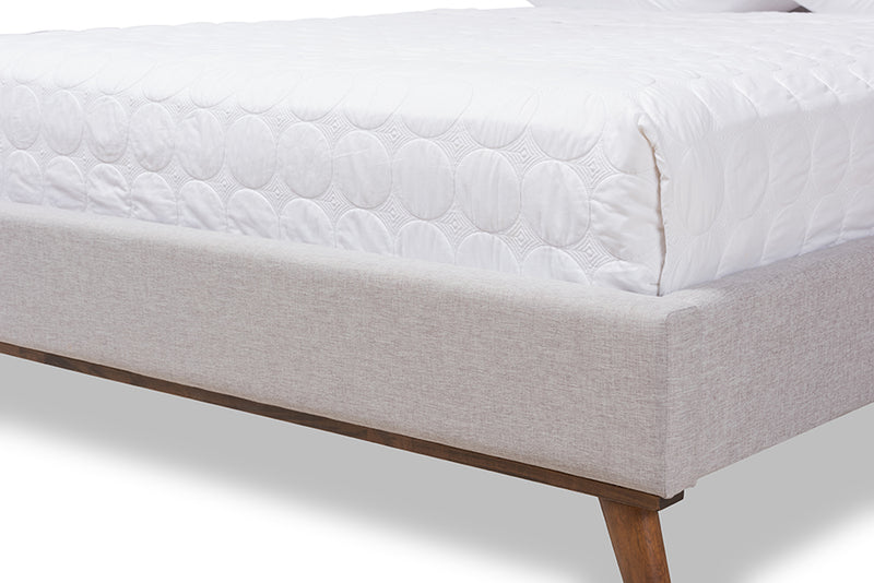 Genna Mid-Century Modern Greyish Beige Fabric King Size Platform Bed