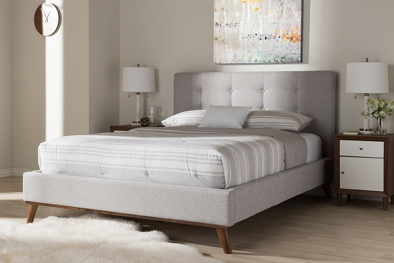 Genna Mid-Century Modern Greyish Beige Fabric Full Size Platform Bed