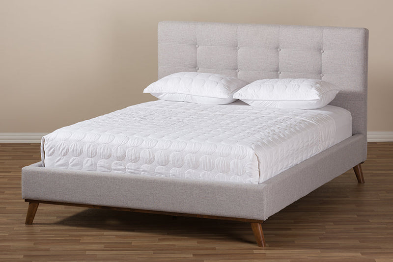 Genna Greyish Beige Fabric King Size Platform Bed Baxton