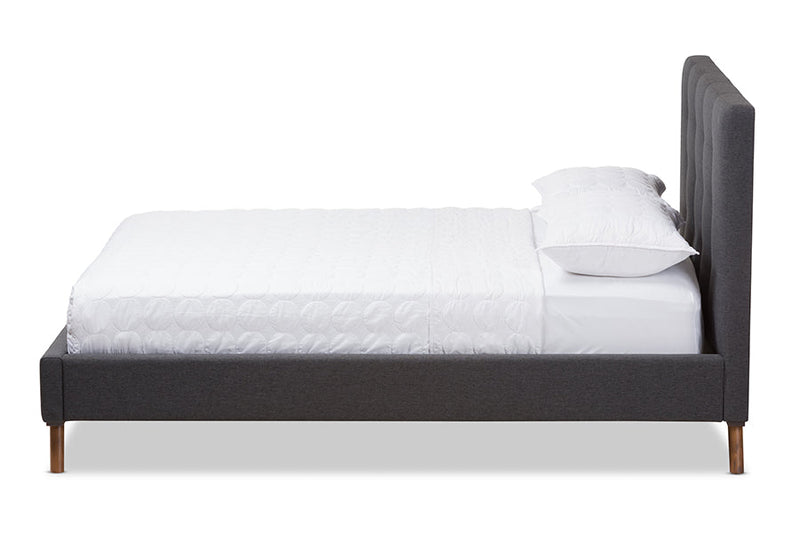 Genna Dark Gray Fabric King Size Platform Bed Baxton